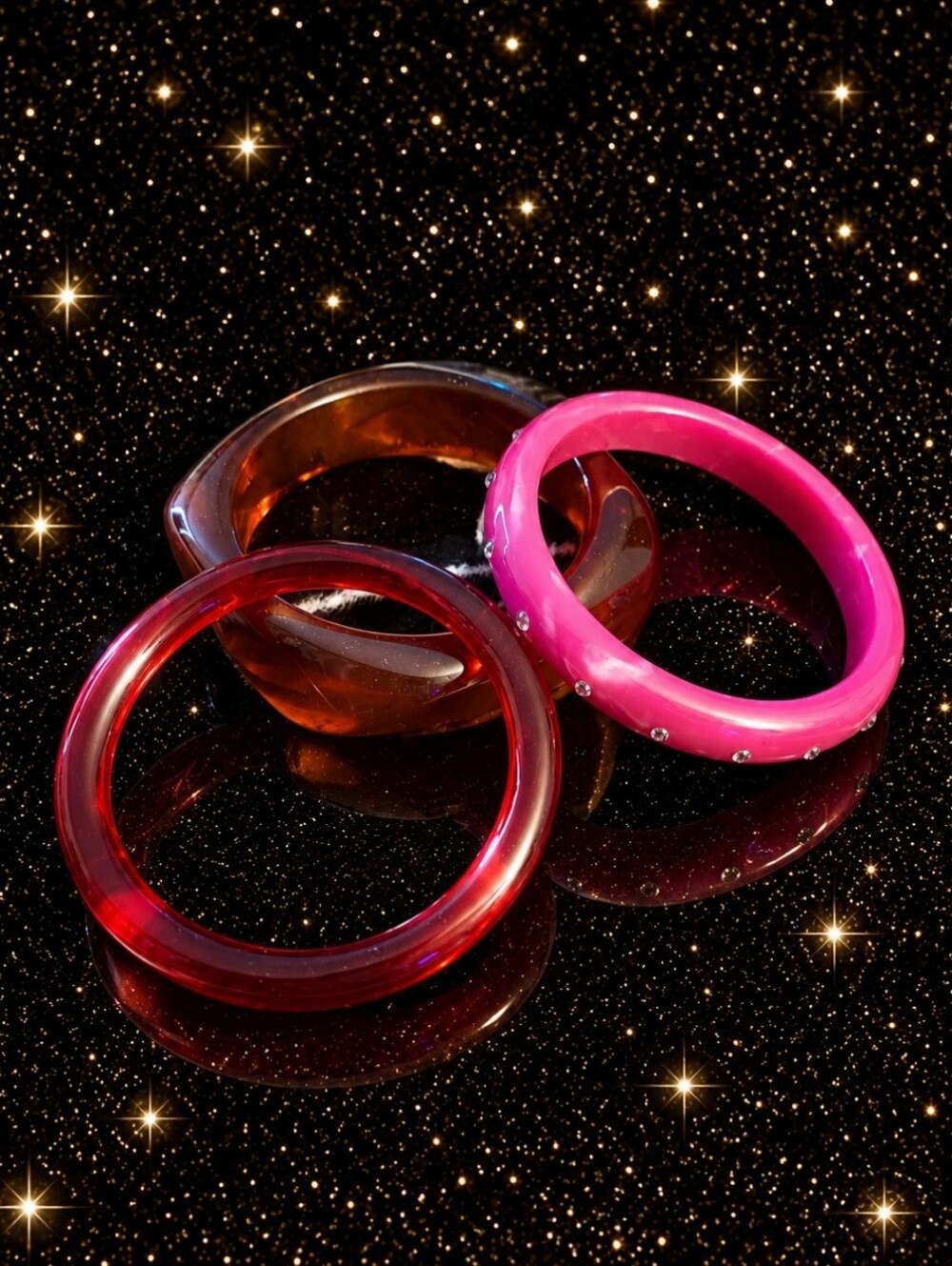 Pinup Pink, Red & Brown Resin Bangle Bracelet Set